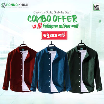 Eid Collection Men's Premium Quality Solid Band collar (3p Combo) Shirt Courtesy by CLOTHIFYBD