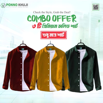 Eid Collection Men's Premium Quality Solid Band collar (3p Combo) Shirt Courtesy by CLOTHIFYBD