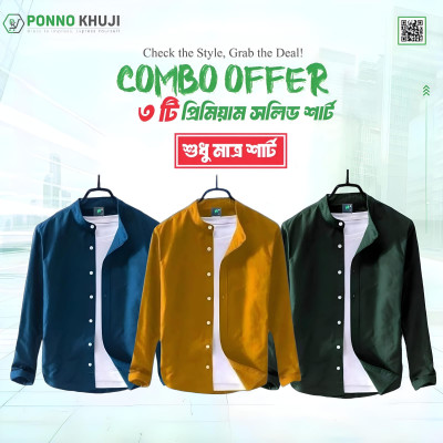Eid Collection Men's Premium Quality Solid Band collar (3p Combo) Shirt Courtesy by CLOTHIFYBD