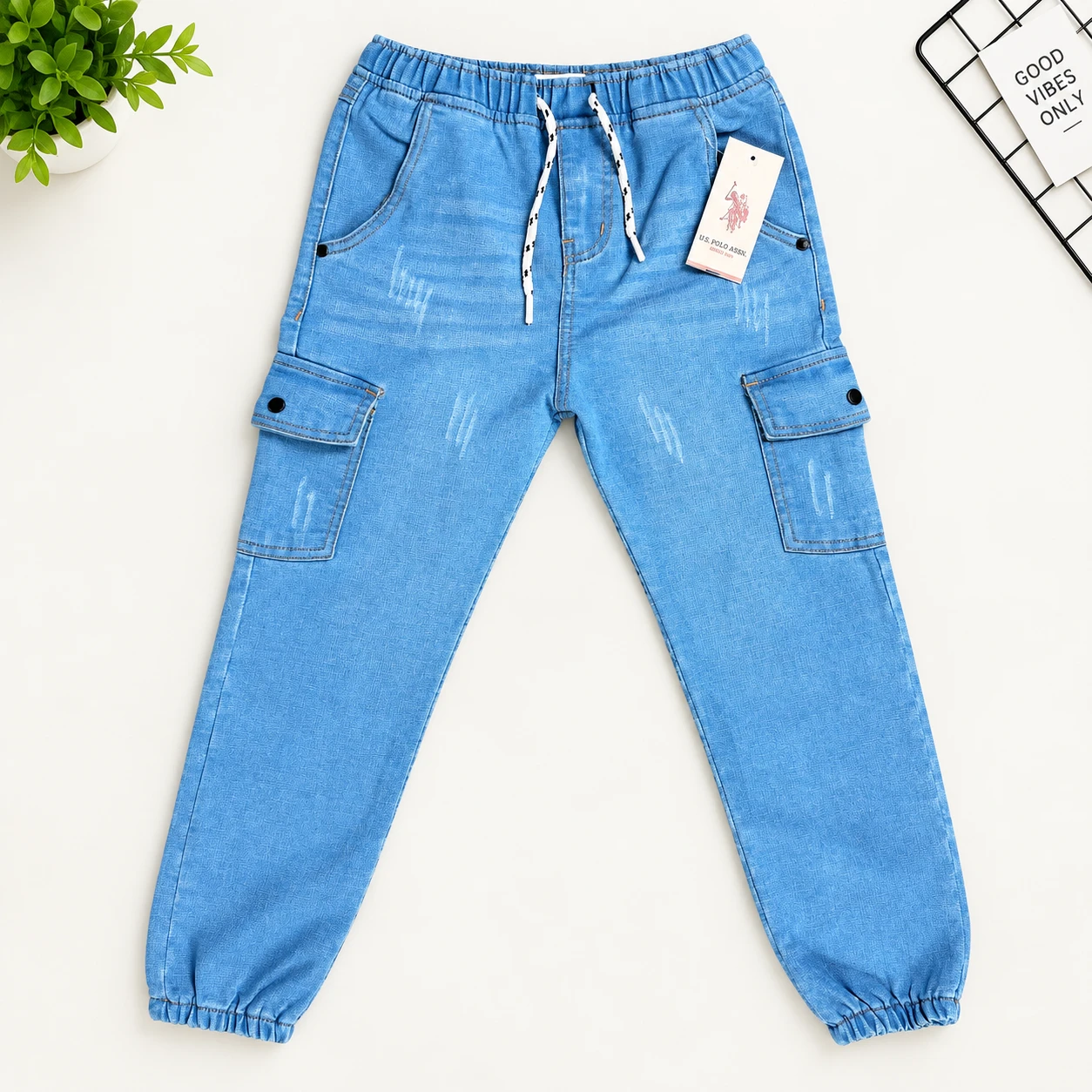 Boys 6 Pocket Cargo Long Pant (Light Blue)