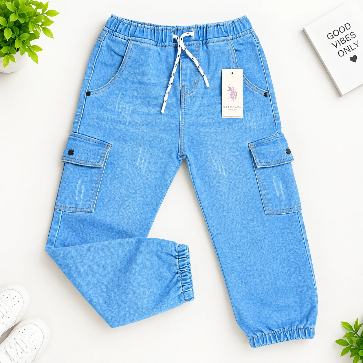 Boys 6 Pocket Cargo Long Pant (Light Blue)