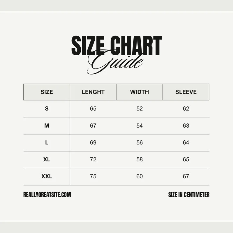 Size chart for Premium Abaya With Hijab
